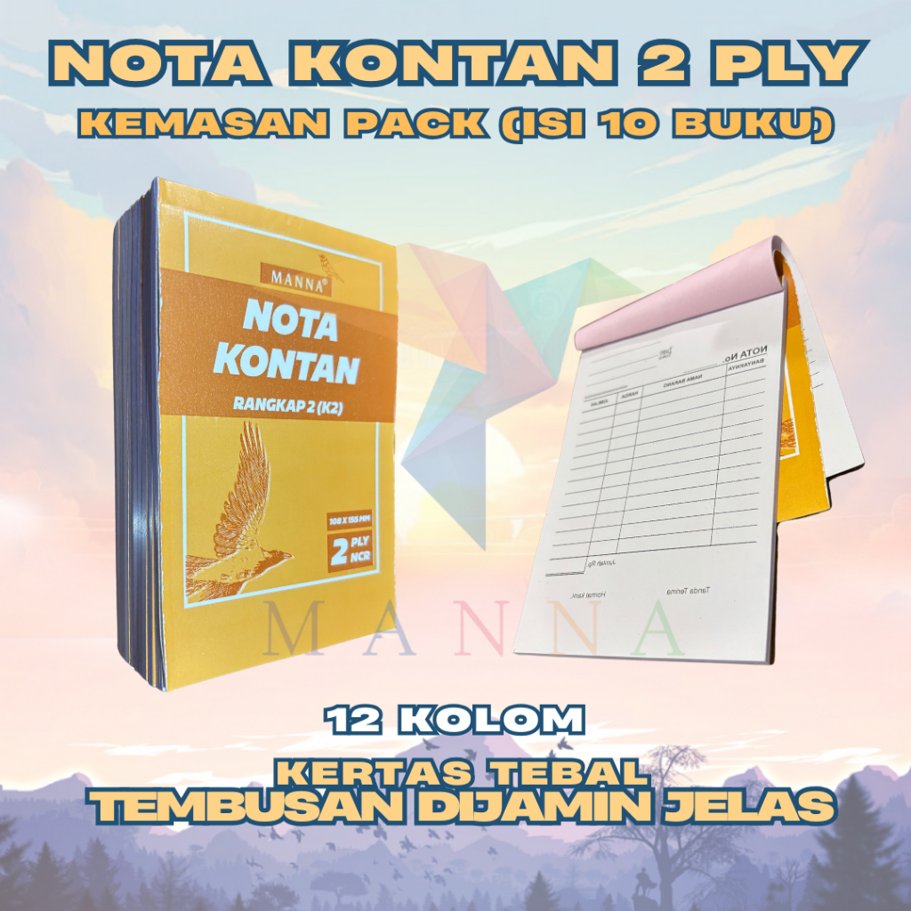 

(1 PACK/10 BUKU) Nota Kontan 2 ply NCR 20 LEMBAR Ukuran Kecil (108mm x 155mm) merk MANNA PREMIUM QUALITY