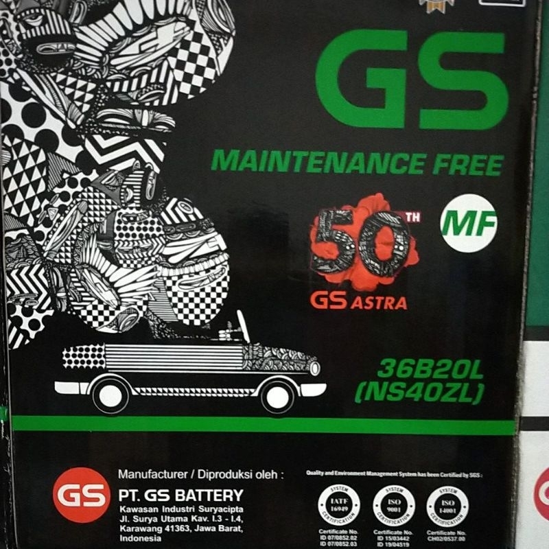 Aki Kering GS ASTRA MF NS 40ZL 36B20L (35 Ampere) Mobil Honda JAZz