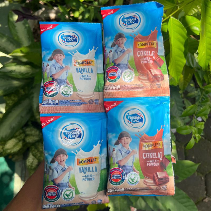

Susu Bubuk Frisian Flag Kompleta Rasa Coklat / Vanila Sachet 30g isi 10