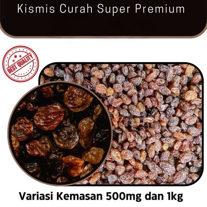 

(COD) Kismis Super Premium 1Kg | Kismis Jumbo Hitam Dark Raisin Manis Kemasan Vakum Curah | Kismis Saudi Arabia