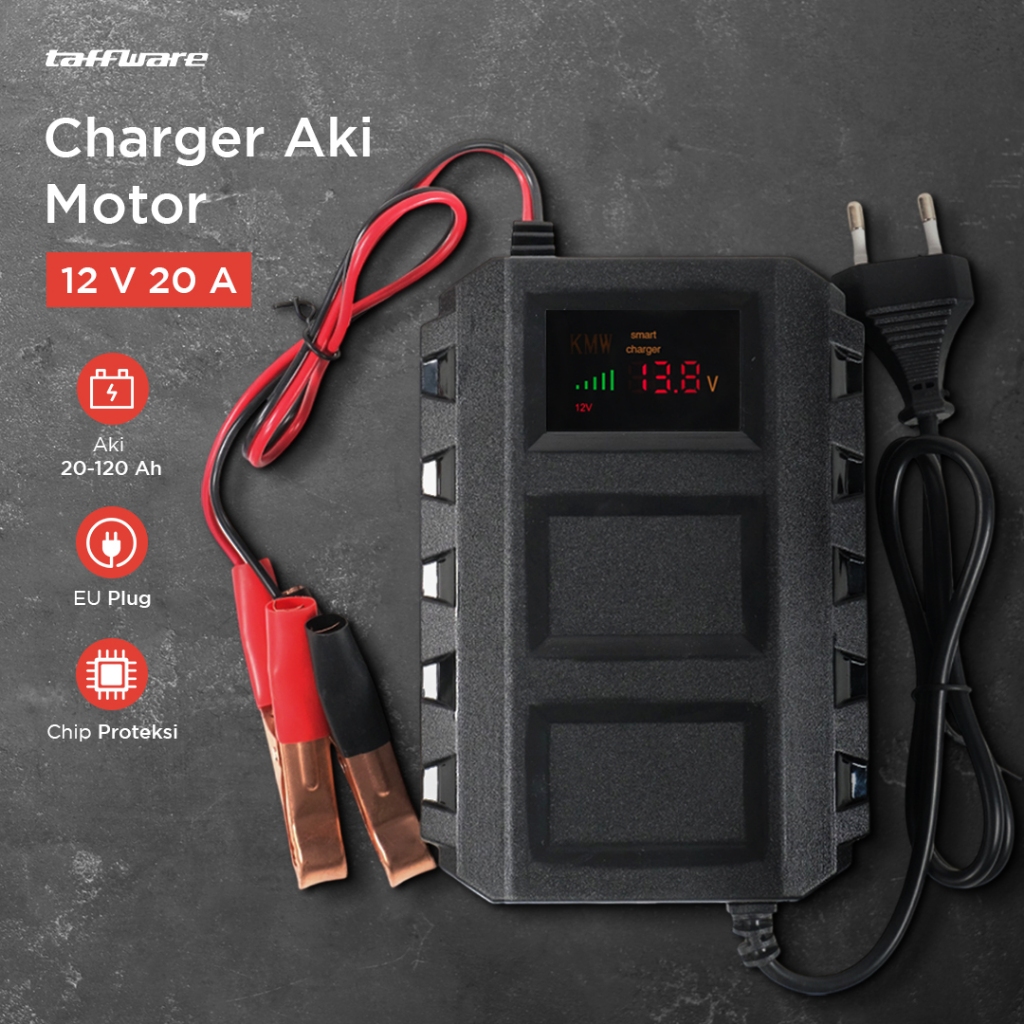 Taffware Charger Aki Mobil Smart Battery Charger 12V Aki Sepeda Motor Skuter Listrik Skuter 20-120AH