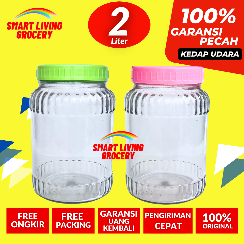 TOPLES KACA KEDAP UDARA 2 LITER TOPLES BOTOL JAR TEMPAT WADAH PENYIMPANAN KEDAP UDARA LEBARAN TUTUP 
