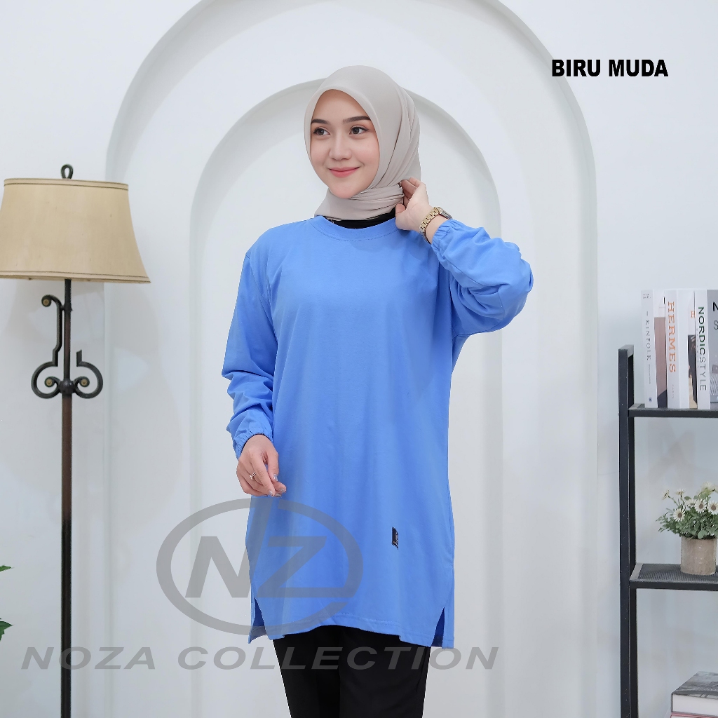 TUNIK KAOS POLOS WANITA KEKINIAN BAHAN KATUN COMBED 24S 0RIGINAL LENGAN PANJANG KARET BELAH SAMPING