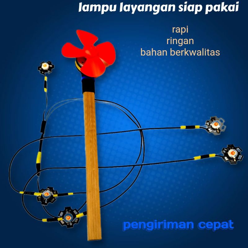 Dinamo lampu layang layang 5 led hpl super terang (2 baling baling besar kecil ) siap pakai
