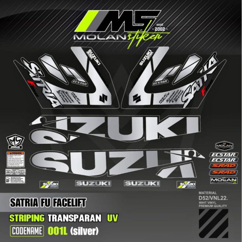 Decal Sticker Striping Variasi Transparan Uv Satria Fu Facelift Livery Ecstar Raider R 150 Suzuki Sa