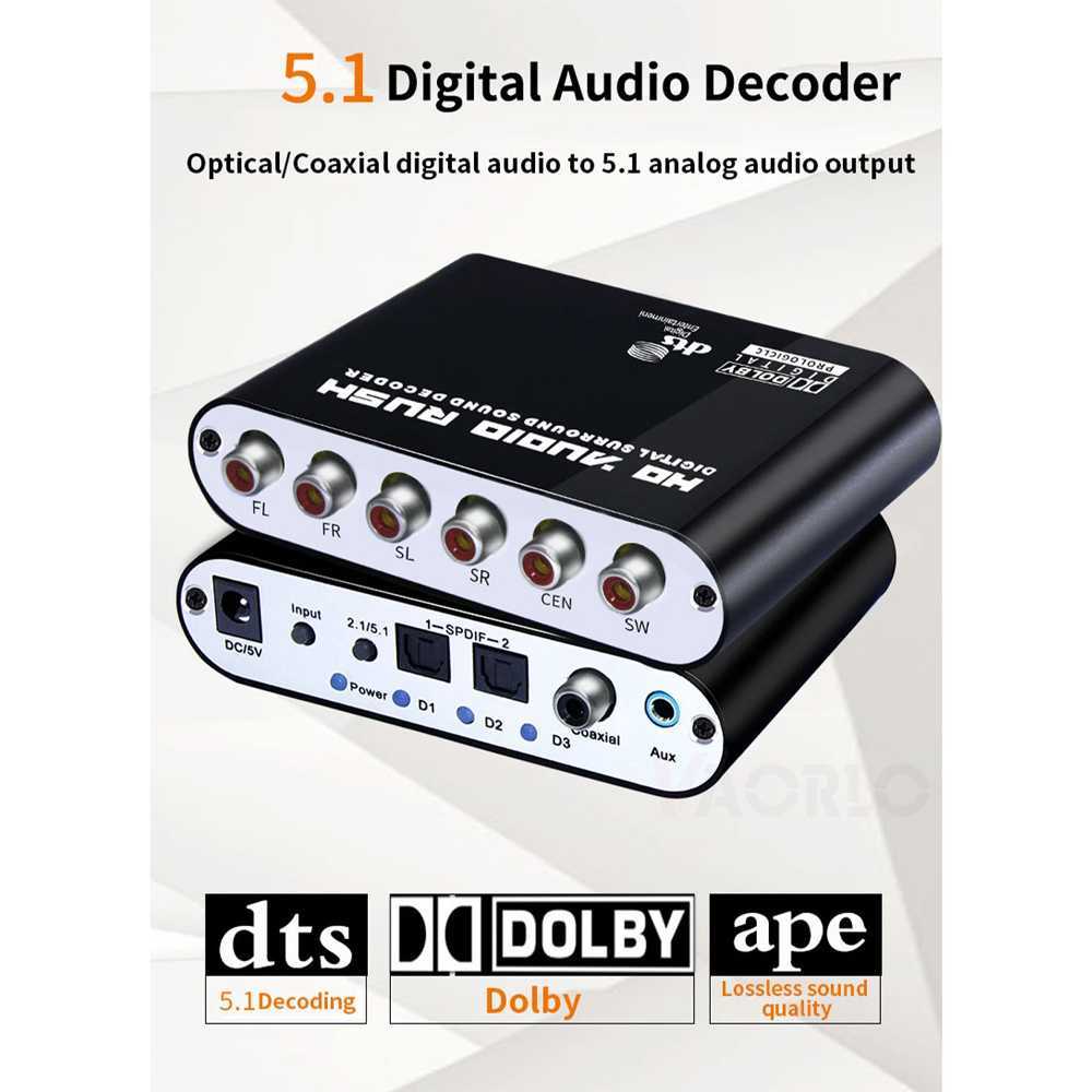 Digital Surround Decoder Converter 5.1 DTS Dolby untuk Speaker Aktif