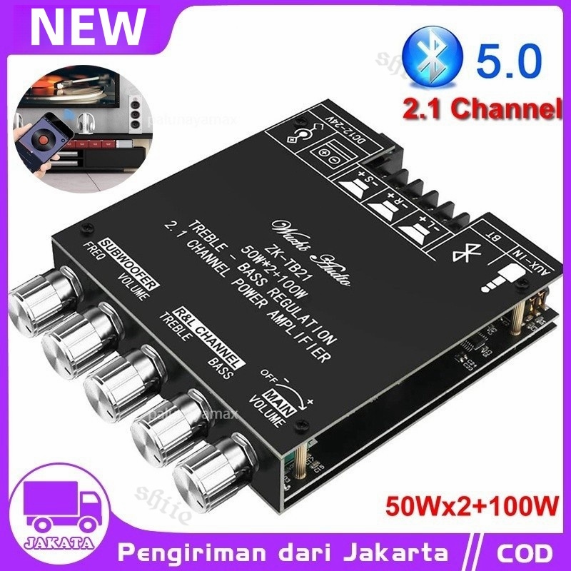 Wuzhi Audio | ZK-TB21 Bluetooth digital power amplifier modul 2.1 channel 【TDA7498E】 subwoofer nada 