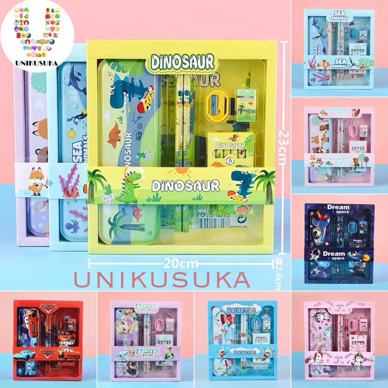 

[UNIKUSUKA] Stationery set 7 in 1 Paket alat tulis karakter lengkap 7in1 Stationery Kotak pensil sekolah set