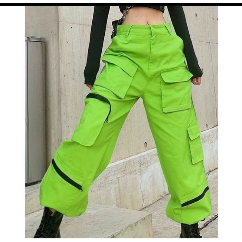 Celana Cargo Hijau Neon/Light