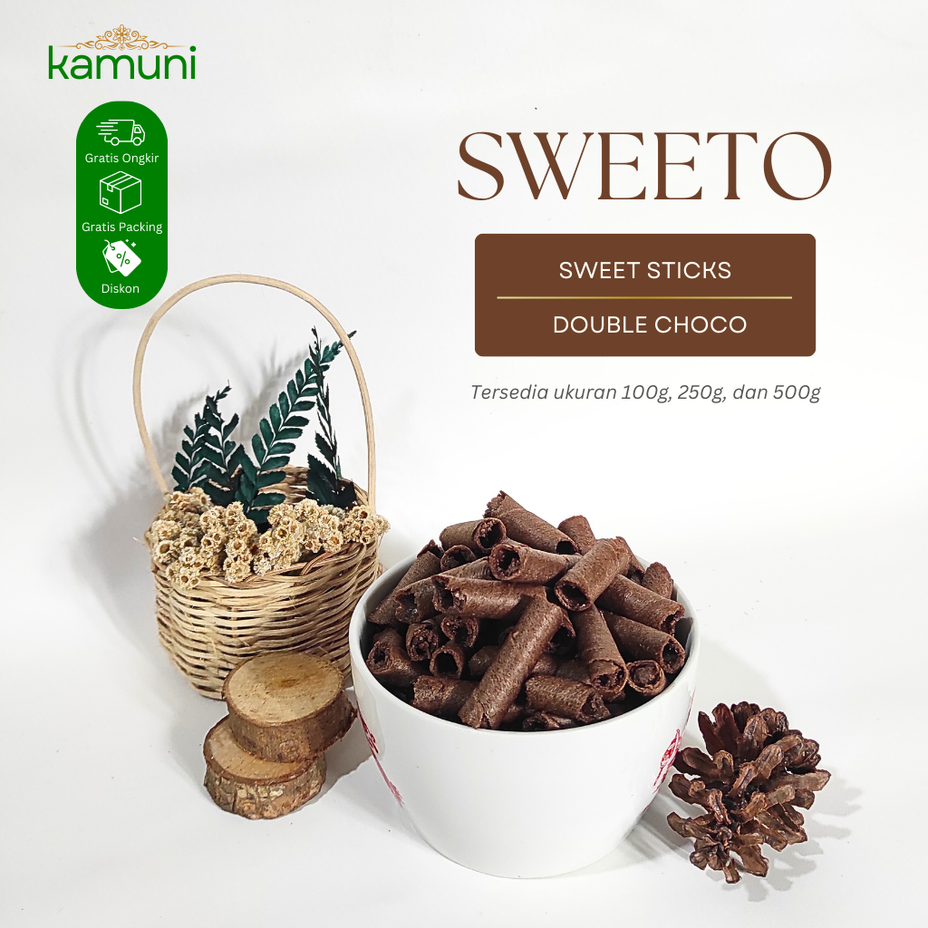 

Sweeto Sweet Stick Double Choco 100g – Cemilan Manis Renyah, Tersedia Harga Grosir | KAMUNI Multi Pangan