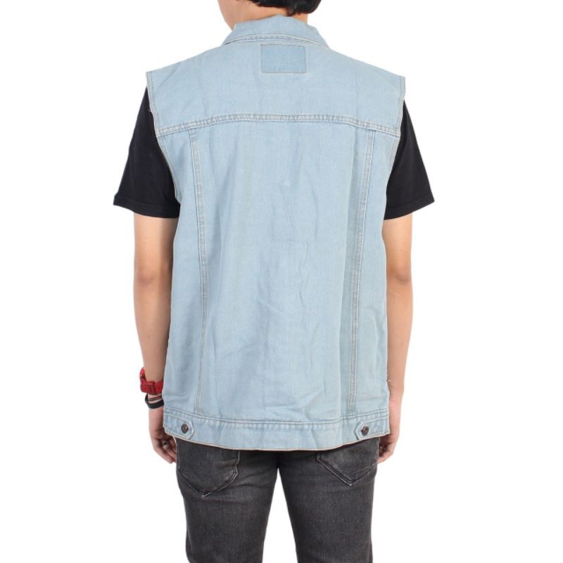 rompi jeans hitam pria klasik vest motor denim original flower country