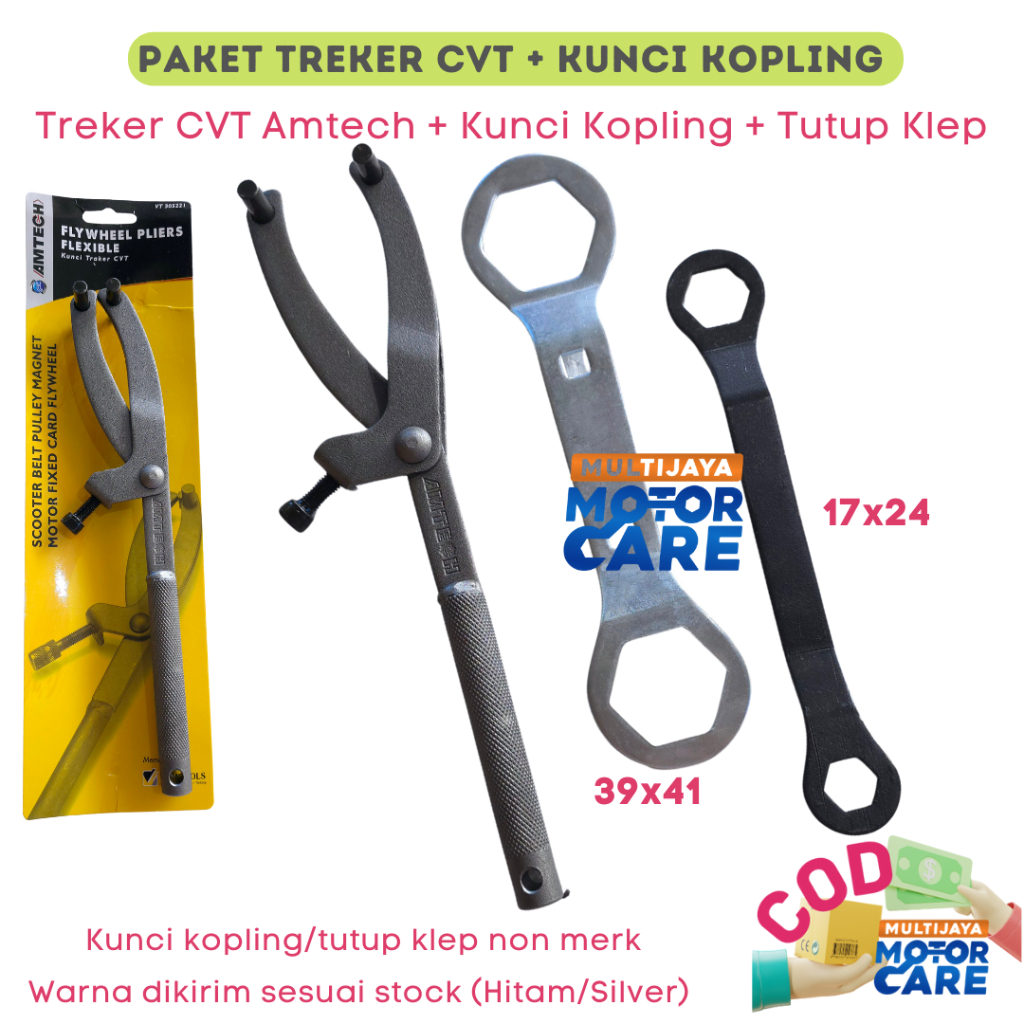 Paket Treker CVT Amtech Kunci CVT Tahanan Kopling 39x41 Kunci Tutup Klep 17x24 Motor Matic