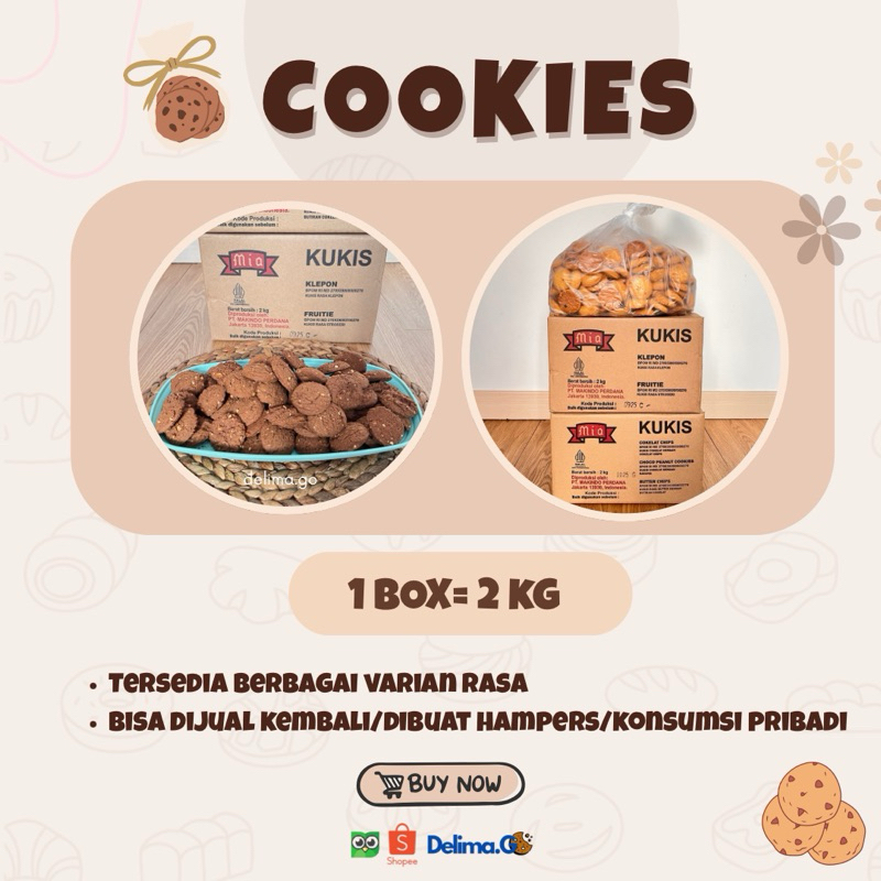 

COOKIES MIA 2KG!! PROMO UNTUK HAMPERS!! Kue Kering Rasa Choco Peanut, Butter Chip, Choco Chip, Fruitie Cookies! Murah!