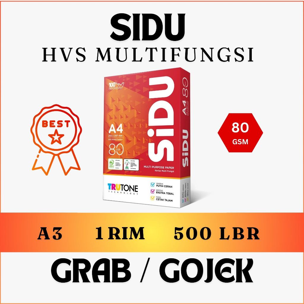 

Kertas HVS Print SIDU Multifungsi A4 80gr 1 RIM (500 Lembar)