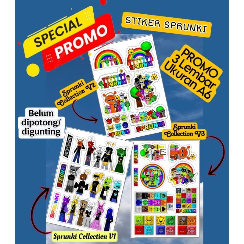 

PROMO SPESIAL STIKER SPRUNKI COLLECTION V1, V2 & V3 / DAPAT 3 LEMBAR STIKER UKURAN A6 KERTAS VINYL /STIKER LUCU / MURAH