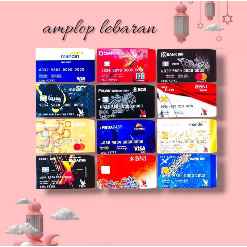 

100 Lembar amplop angpao lebaran motif atm DF2 bahan kertas glosy baru ukuran medium uang di lipat 1 kali mix gambar campur