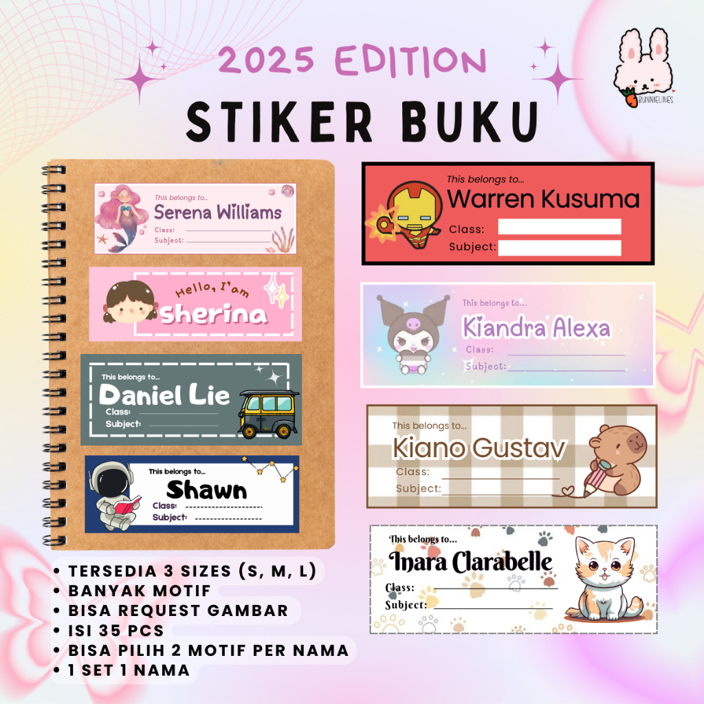 

stiker buku anak / stiker nama buku / 2025 edition / stiker nama buku pelajaran waterproof