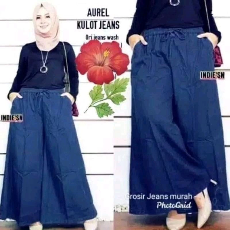 Celana kulot jeans jumbo bawah lebar celana panjang wanita