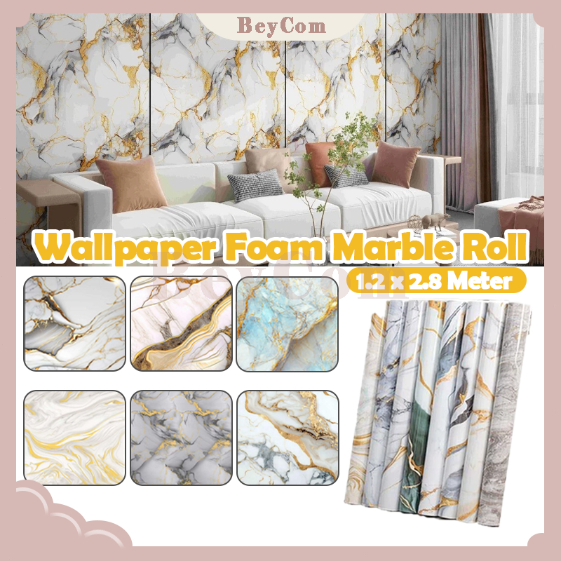 Wallpaper Foam Marble Roll 1.2 x 2.8 Meter/Wallpaper Dinding Marble Roll Foam PVC Premium
