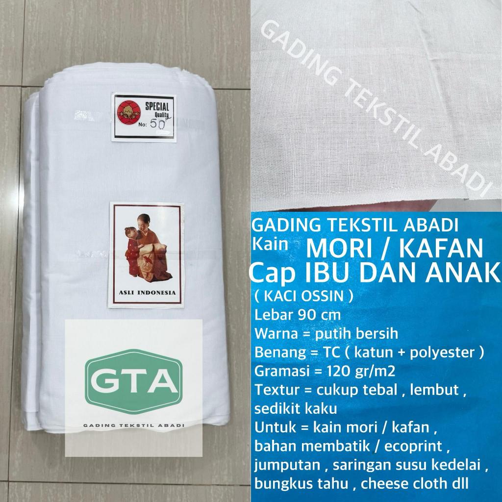 ( per setengah meter ) Kain mori kafan tebal CAP IBU DAN ANAK meteran lebar 90 cm bahan kafan jenasa