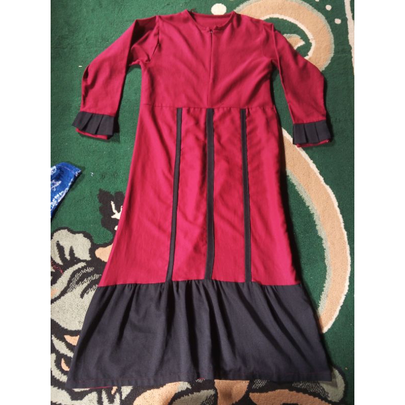 preloved gamis maron hitam set hijab