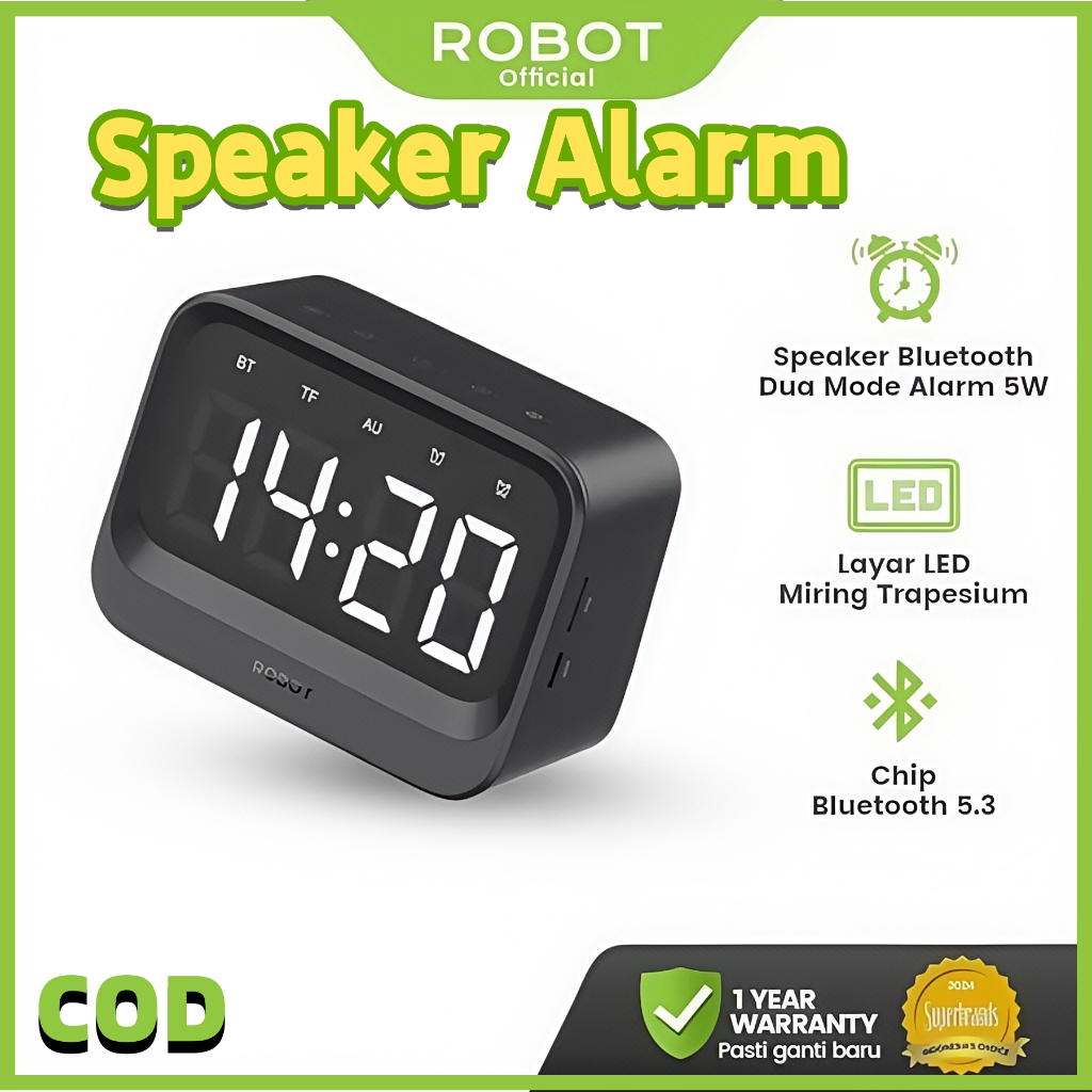 ROBOT[READY STOCK]Speaker Alarm RB620 With LED Display Bluetooth 5.3 Portabel Original - Garansi 1 T