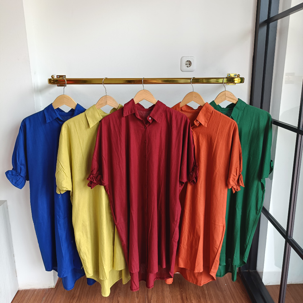 Dress Polos 1847 Linen Bangkok | Tunik Wanita Line Premium Lengan Karet | Midi Dress Wanita Linen Pr