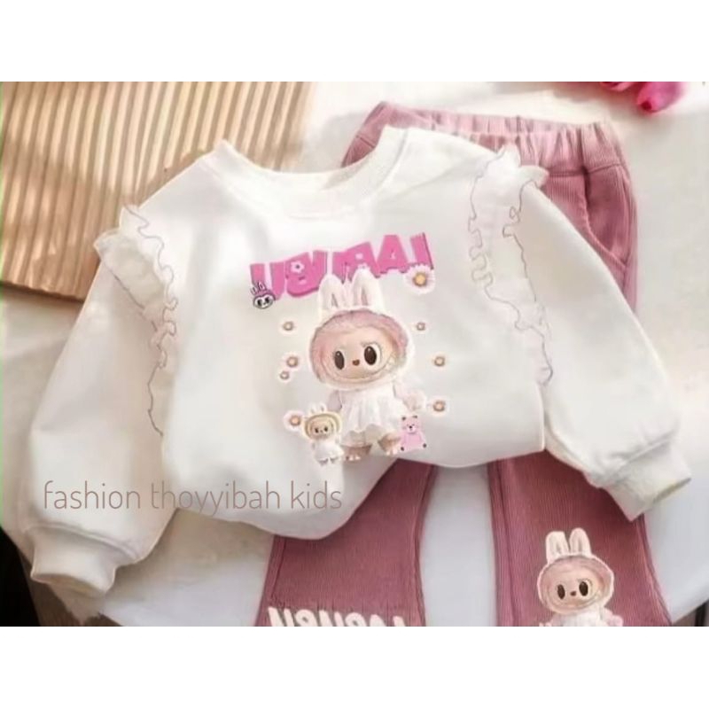 SETELAN BAJU ANAK PEREMPUAN,SETELAN CUTBRAY,ONE SET LABUBU TILE ANAK PEREMPUAN USIA 2-11 TAHUN