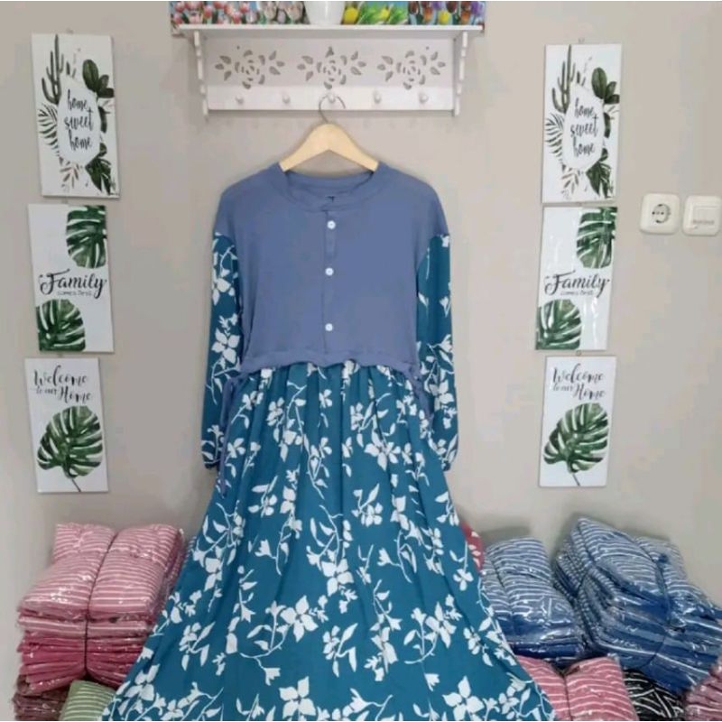 MIDI dress Import Knit Kombinasi Crinkle Premium / Midi Model Kerah Korea Tali Samping