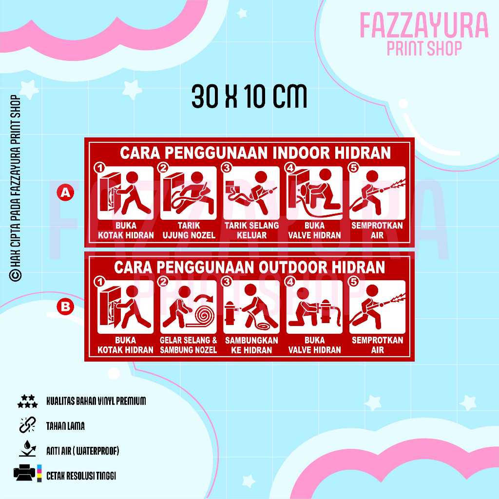 

STICKER CARA PENGGUNAAN INDOOR DAN OUTDOOR HIDRAN 30 X 10 CM