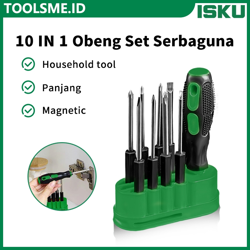 ISKU Gagang Karet Obeng Plus 8mm x300mm, Alat Serbaguna untuk Pekerjaan Rumah dan Kantor