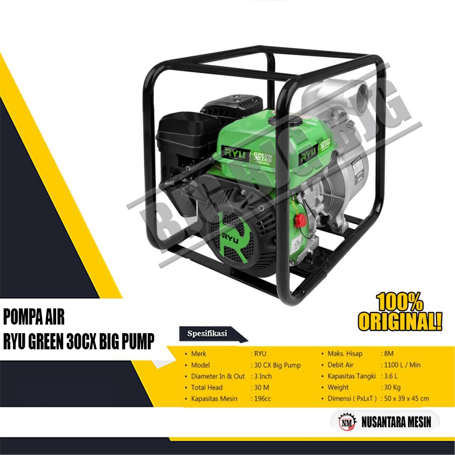MESIN POMPA AIR SAWAH / WATERPUMP RYU GREEN RYU 30 CX 3 INCH BIG PUMP