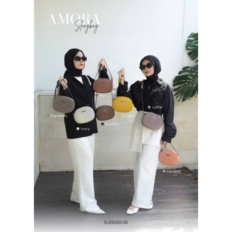 Djisoo Amora Moana Bag - Tas Wanita Bordir Garis Slingbag Handbag Tali Rantai
