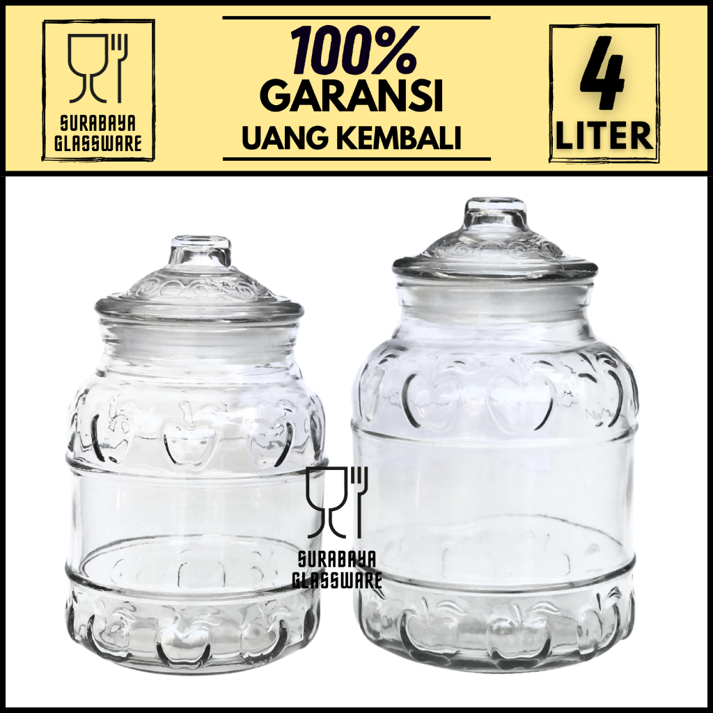 TOPLES KACA KEDAP UDARA 4 LITER TOPLES BOTOL JAR TEMPAT WADAH PENYIMPANAN KEDAP UDARA LEBARAN TUTUP 