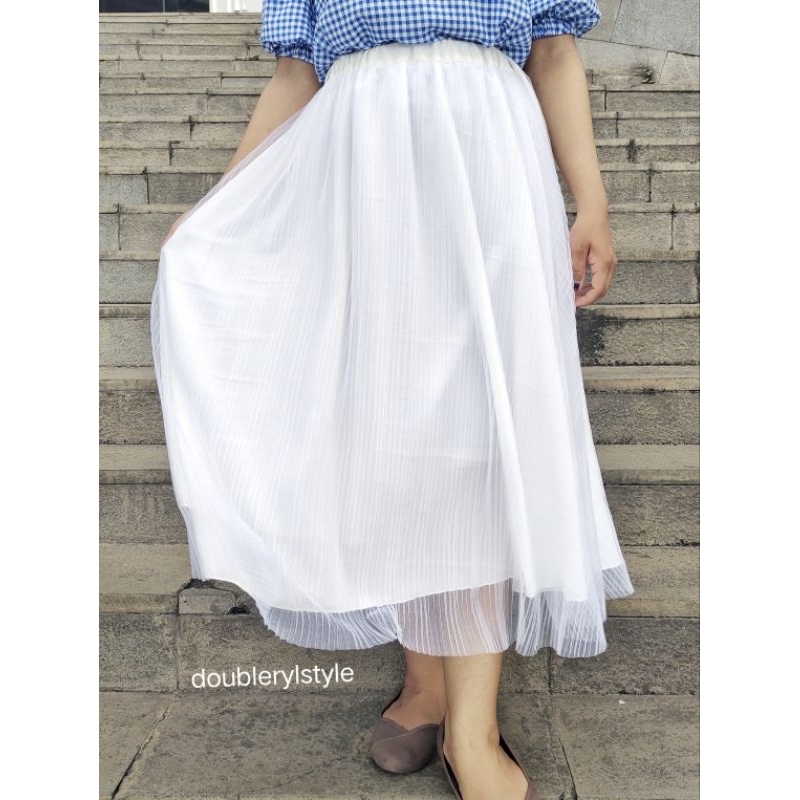 Rok Tutu Korean Style/Rok Tile plisket/Rok putih/ Skirt by Doublerylstyle