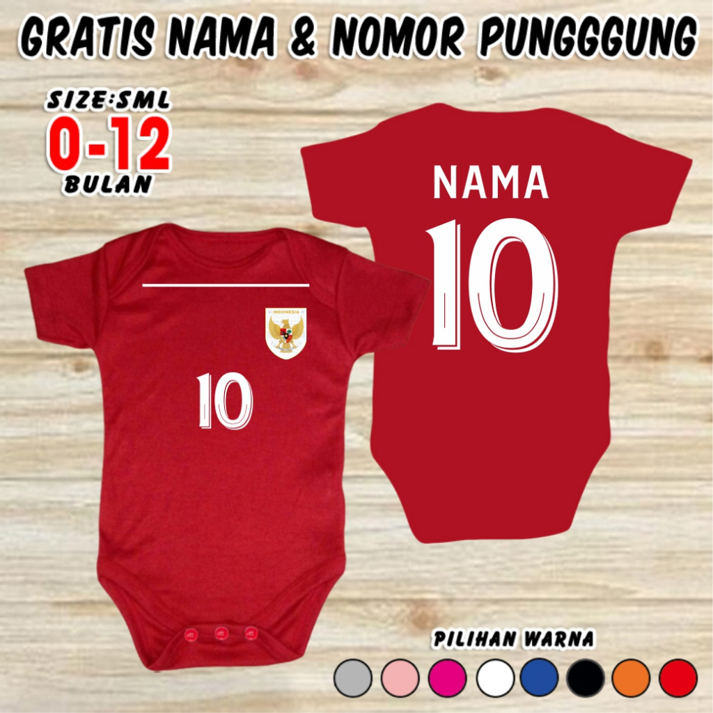 Baju Bola Bayi TIMNAS INDONESIA GRATIS NAMA DAN NOMOR PUNGGUNG Nameset Pakaian Anak Jumper Baby INDO