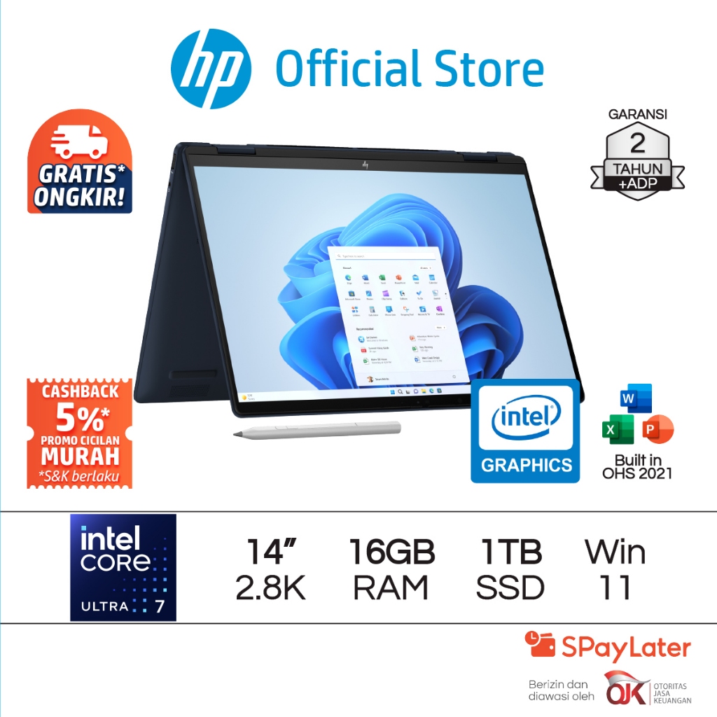 Laptop HP Envy x360 2 in 1 Intel Core Ultra 7 Intel Graphics 16GB RAM 1TB SSD Silver / Blue Windows 