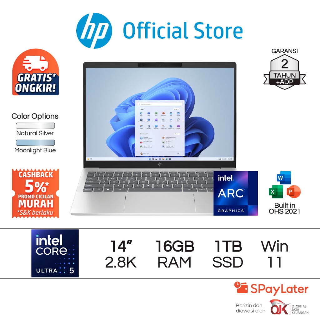 Laptop HP Pavilion Plus Intel Core Ultra 5 / 7 Arc 16GB / 32GB RAM 1TB SSD Silver / Blue Windows 11 