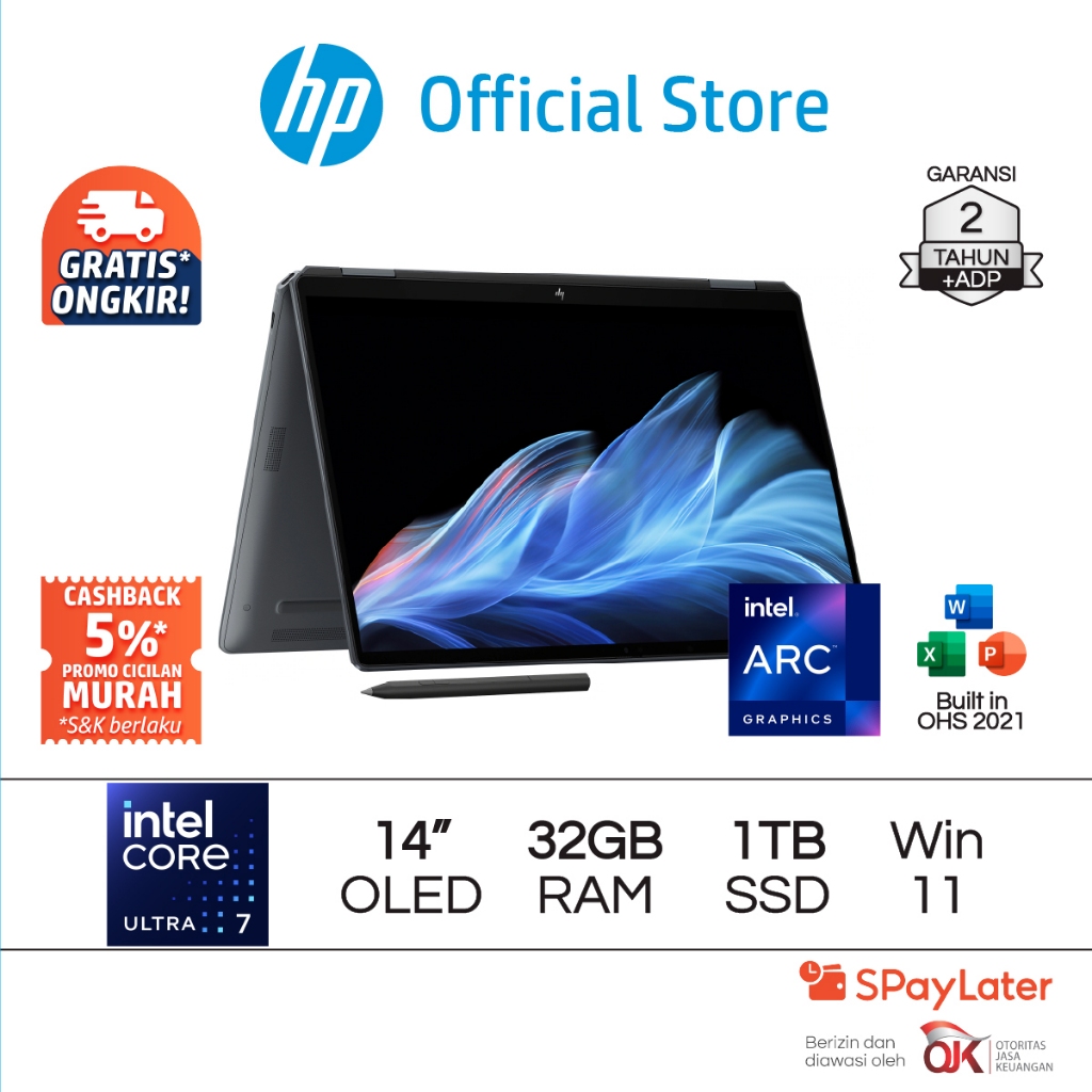 Laptop HP OmniBook Ultra Flip Intel Core Ultra 7 Arc 32GB RAM 1TB SSD Gray / Blue Windows 11 Home 14