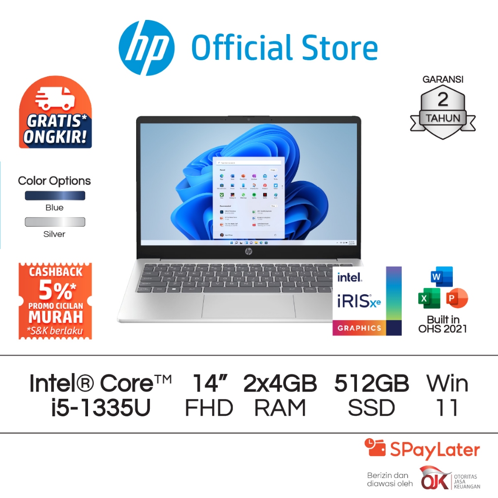 Laptop HP 14-ep0001TU Core i5 Iris X 8GB RAM 512GB SSD W11 14 Inch Intel Garansi 2 Tahun / 14-ep0002