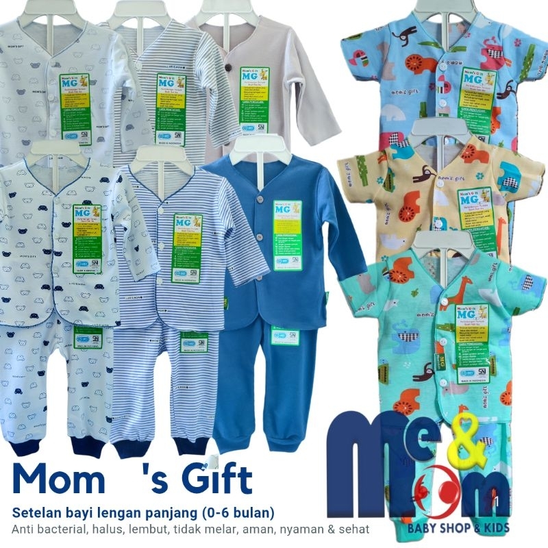 MOM'S GIFT (MG) Setelan baju bayi lengan panjang dan lengan pendek, 0-6 bulan (celana pola pampers) 