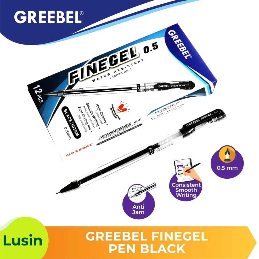 

GREEBEL Pen Pulpen Bolpoin Ballpoint BALLPEN FINE GEL / Pulpen 1 Pack 12 Pcs