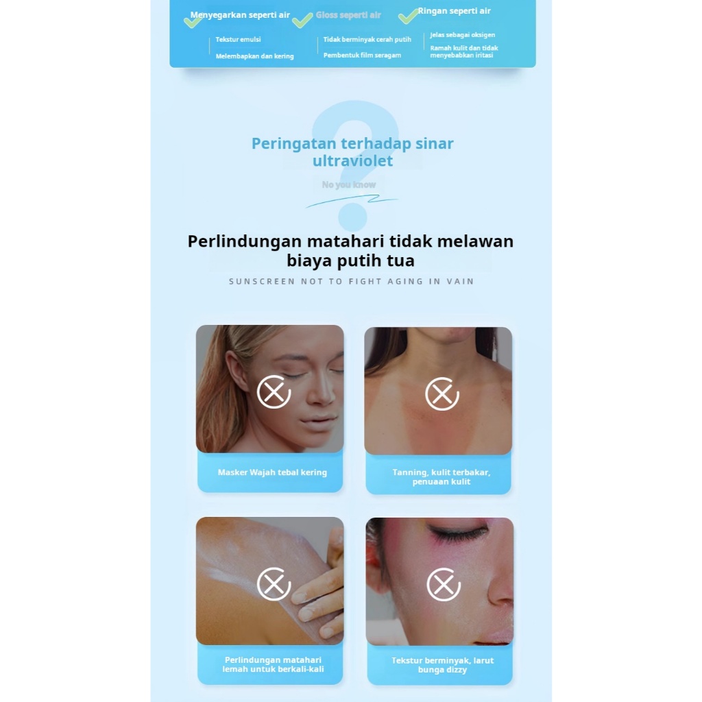 Sunscreen Tabir surya 50 sun protection tidak palsu, tidak memutihkan, ringan, menjaga kelembaban, t