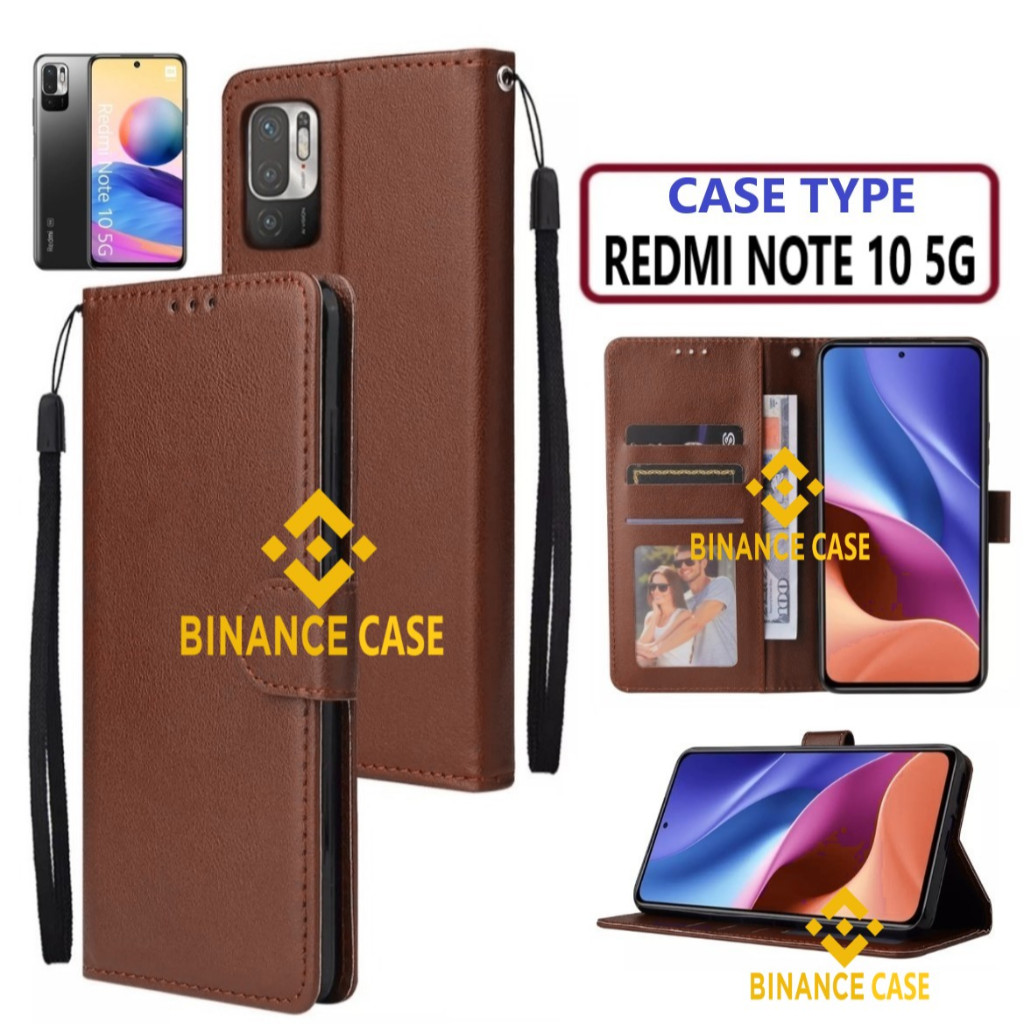 LEATHER FLIP CASE REDMI NOTE 10 5G CASE KULIT FLIP WALLET LEATHER KULIT PREMIUM SARUNG BUKA TUTUP KE