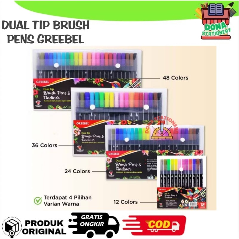 

GREEBEL DUAL TIP BRUSH PEN COLOR 12 24 36 48 SPIDOL SET MARKER PENA KUAS WARNA