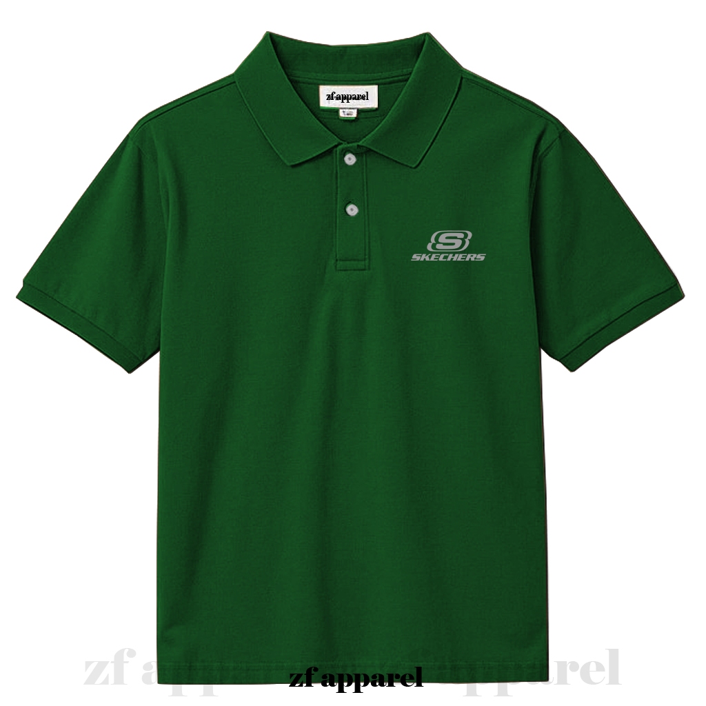 Zf Apparel Kaos Polo Shirt Kerah Motif Skechers Silver Lengan Pendek Cattun Lembut Halus Nyaman Di P