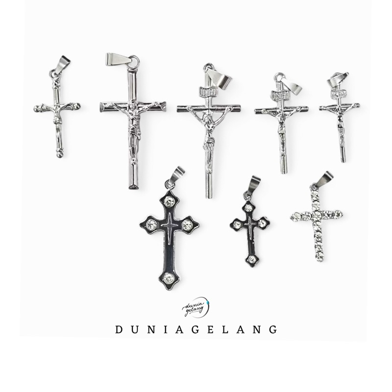 Liontin Salib (Hanya Liontin Saja) Permata Silver Hitam / Bandul Kalung Wanita Pria Anak Kado