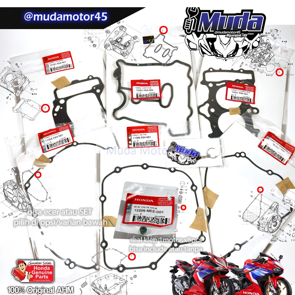 GASKET KIT SET CBR250RR CBR 250 PER PAK PACKING PERPAK SEAL KLEP 12209-MEE-D01 K64 11395K64N01 11394