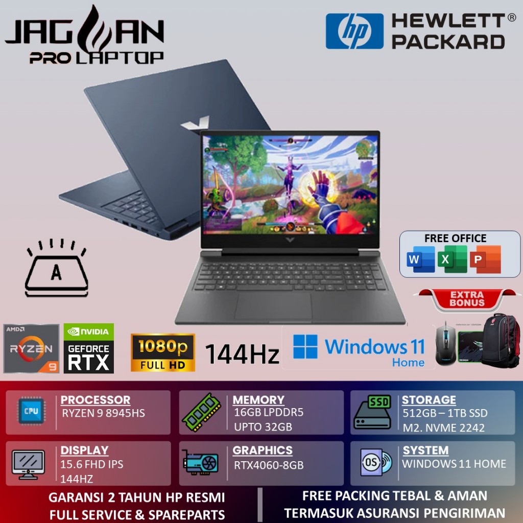 Laptop Gaming HP VICTUS 15 AMD Ryzen 9 8945HS DDR5 32GB 1TB SSD RTX4060 8GB FHD IPS Backlight Win 11