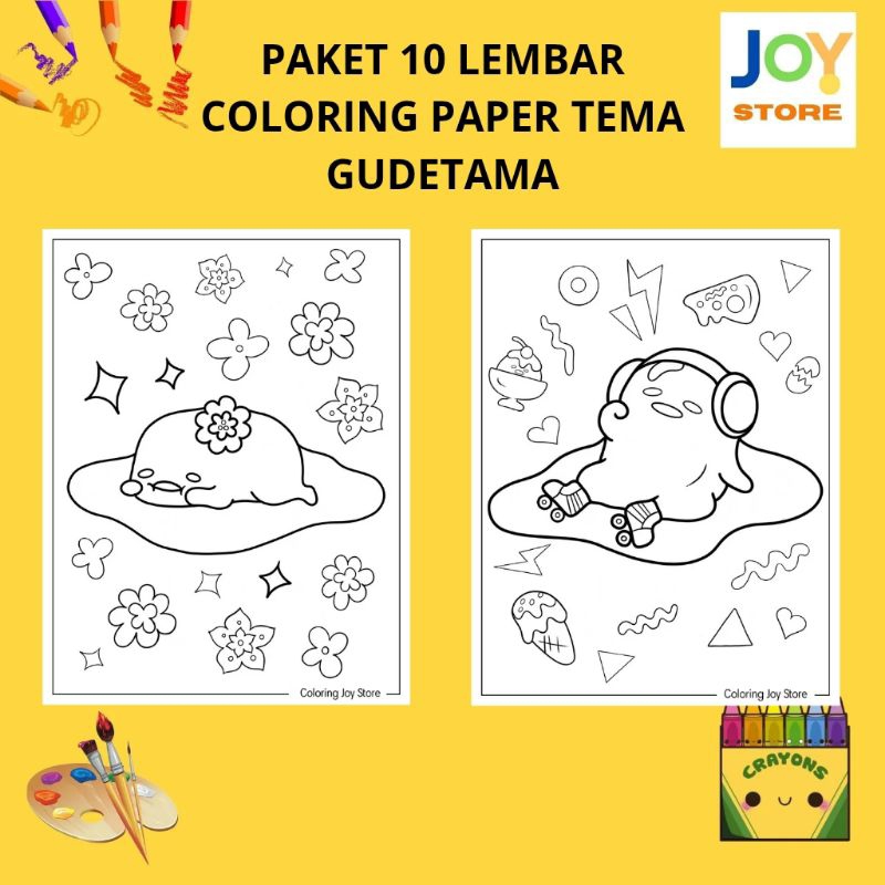 

PAKET 10 Lembar Kertas Gambar Mewarnai Tema Gudetama Cute Ukuran A4 150 gsm - Coloring Paper 050